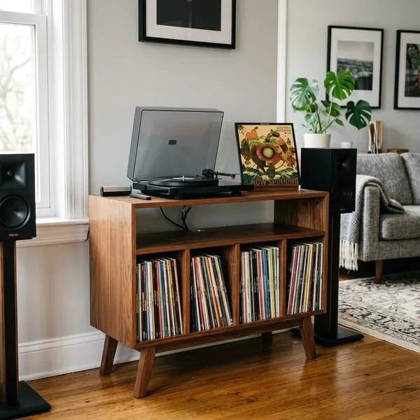 record player stand with vinyl storage
