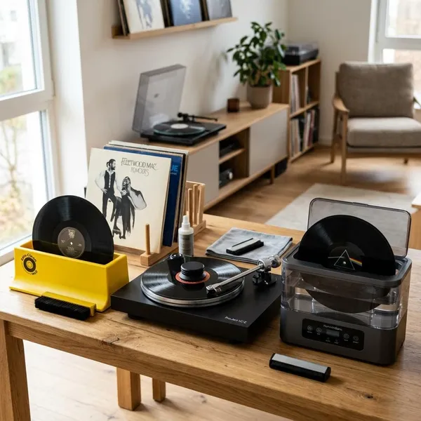 What does a vinyl record cleaner machine do?